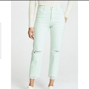 J brand Gwynne spearmint mom Jean's high waisted distressed hem